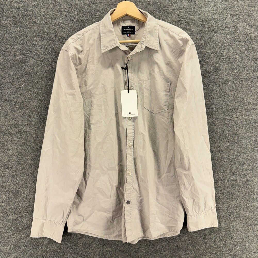 New Trouvaille Shirt Men L Large Gray Button Up Collared Long Sleeve Cotton